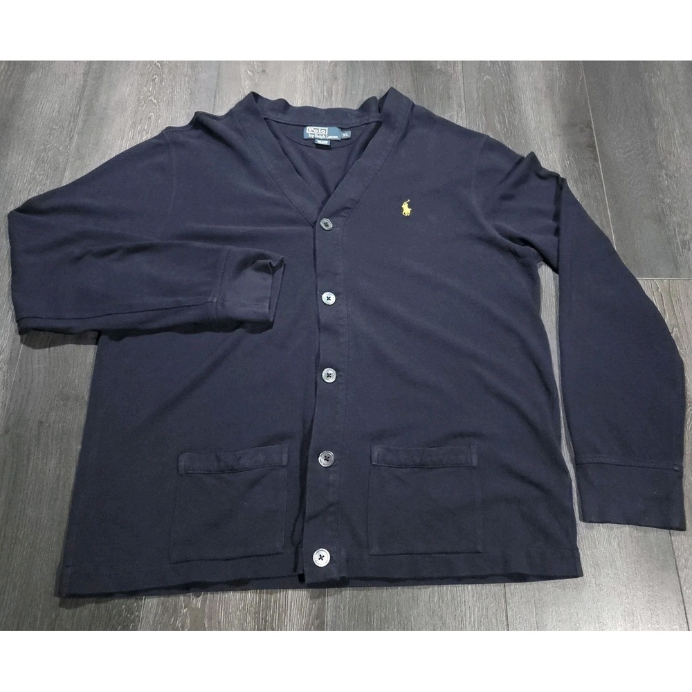 Polo Ralph Lauren Cotton Mesh V Neck Cardigan Men XL Blue Pockets Pony Preppy